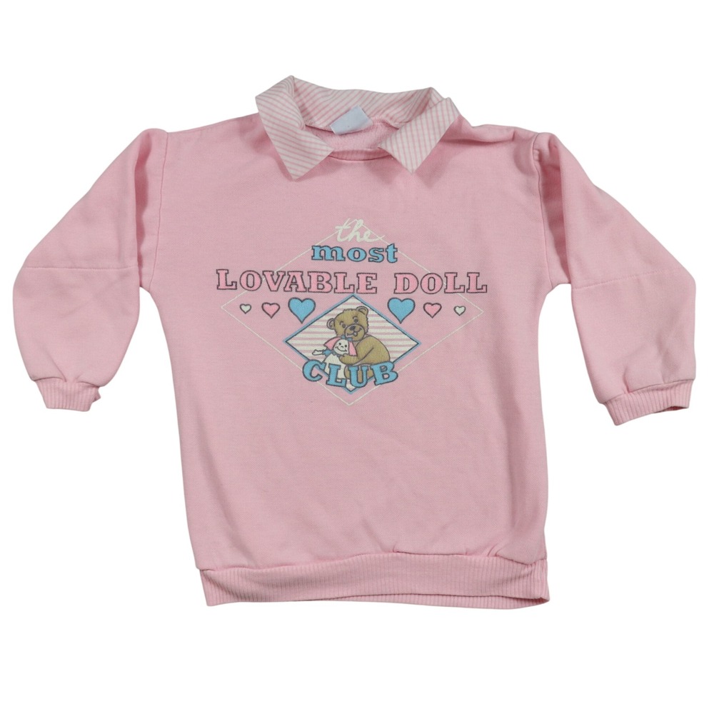 Vintage Land n Sea‎ Girls Pink Lovable Doll Club Sweatshirt Striped Collar 6X